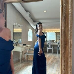 Elegant Navy Blue Off-Shoulder Dress (new/ in packaging)